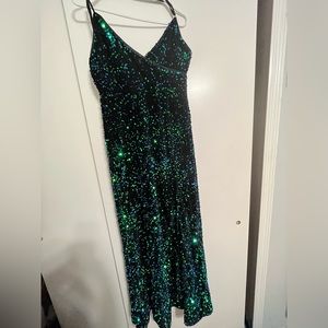 Keep it real green iridescent sequin velvet maxi dress